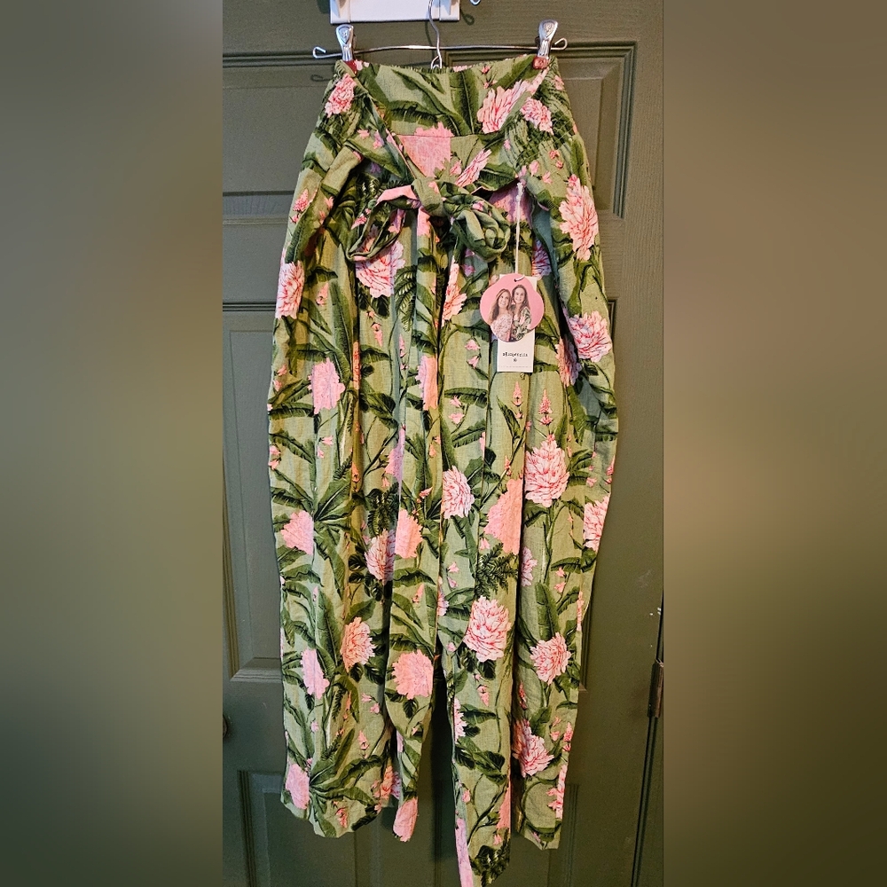 AGUA BENDITA PLUS 1X TROPICAL FLORAL BEACH PALAZO PANTS TARGET LINEN BLEND - NWT
